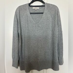 Loft Gray V Neck Sweater, Size M
